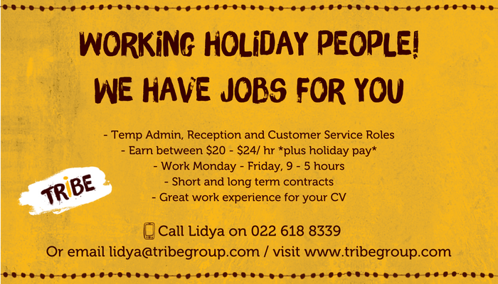 tribegroup's tweet photo. #Workingholiday people! Get in touch with Lidya Sultandi on 022 618 8339 / lidya@tribegroup.com to make some money for your next adventure 💫 https://t.co/7TML8uGaFY