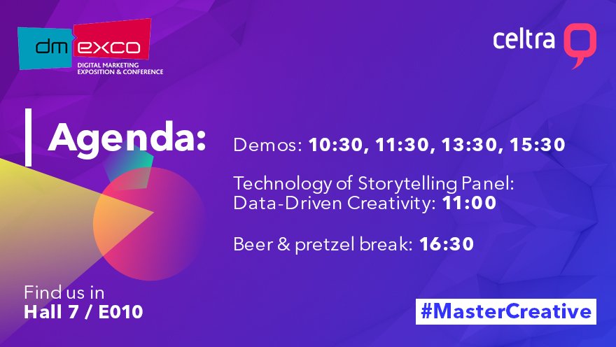 Celtra's tweet photo. It's #Dmexco2017 Day 1, and we've got a full schedule! Stop by during a demo or catch our featured panel and learn how to #MasterCreative. https://t.co/qDjajLTUob