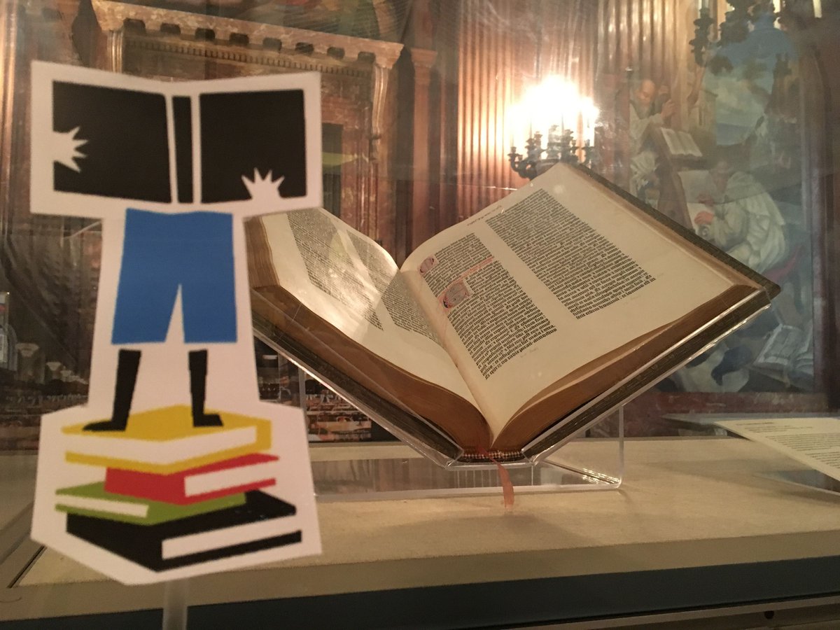 Behind_the_Book's tweet photo. We're Behind the Book in front of the Gutenberg Bible - at the central branch of @nypl. #librarylove #ImBehindtheBook https://t.co/74liBEyHwR