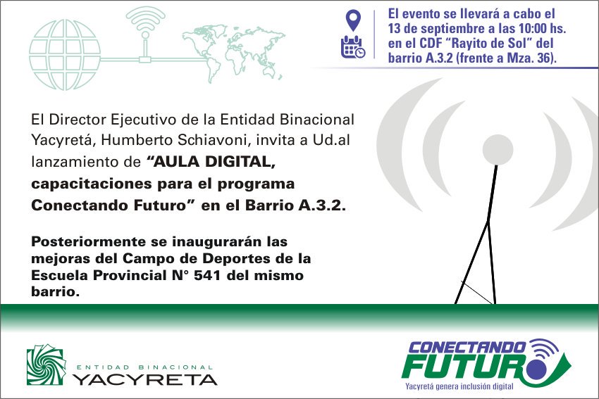YacyretaAr's tweet image. Mañana, 10:00 hs., barrio A 3-2 de Posadas lanzamos una nueva Aula Digital para la capacitación informática de los vecinos #ConectandoFuturo