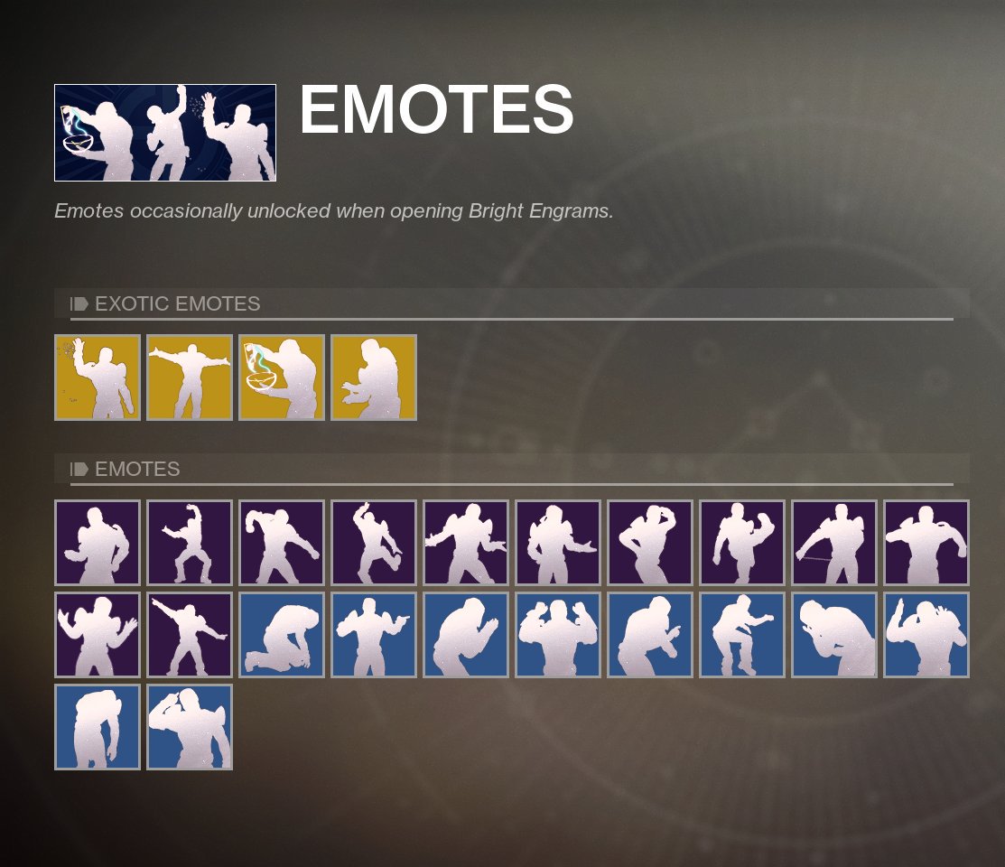 Eververse_TC's tweet photo. Our current stock of Emotes, only at the Eververse Trading Company. https://t.co/7VdNLFCmKS
