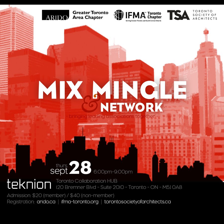 ARIDOntario's tweet photo. Mix+Mingle+Network with #interiordesigners #architects & #facilityexperts on Sept.28 w. @ToSoArch @IFMAToronto1 https://t.co/yqXTzYplqD https://t.co/hX5n75kKwc