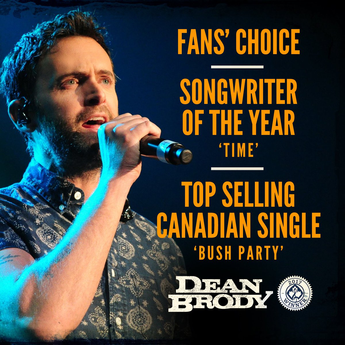 openroadrecs's tweet photo. Congratulations @deanbrody on winning Fans' Choice, Songwriter of the Year & Top Selling CDN Single! #FansChoiceDean #CCMAawards https://t.co/eI4B8p4Piq