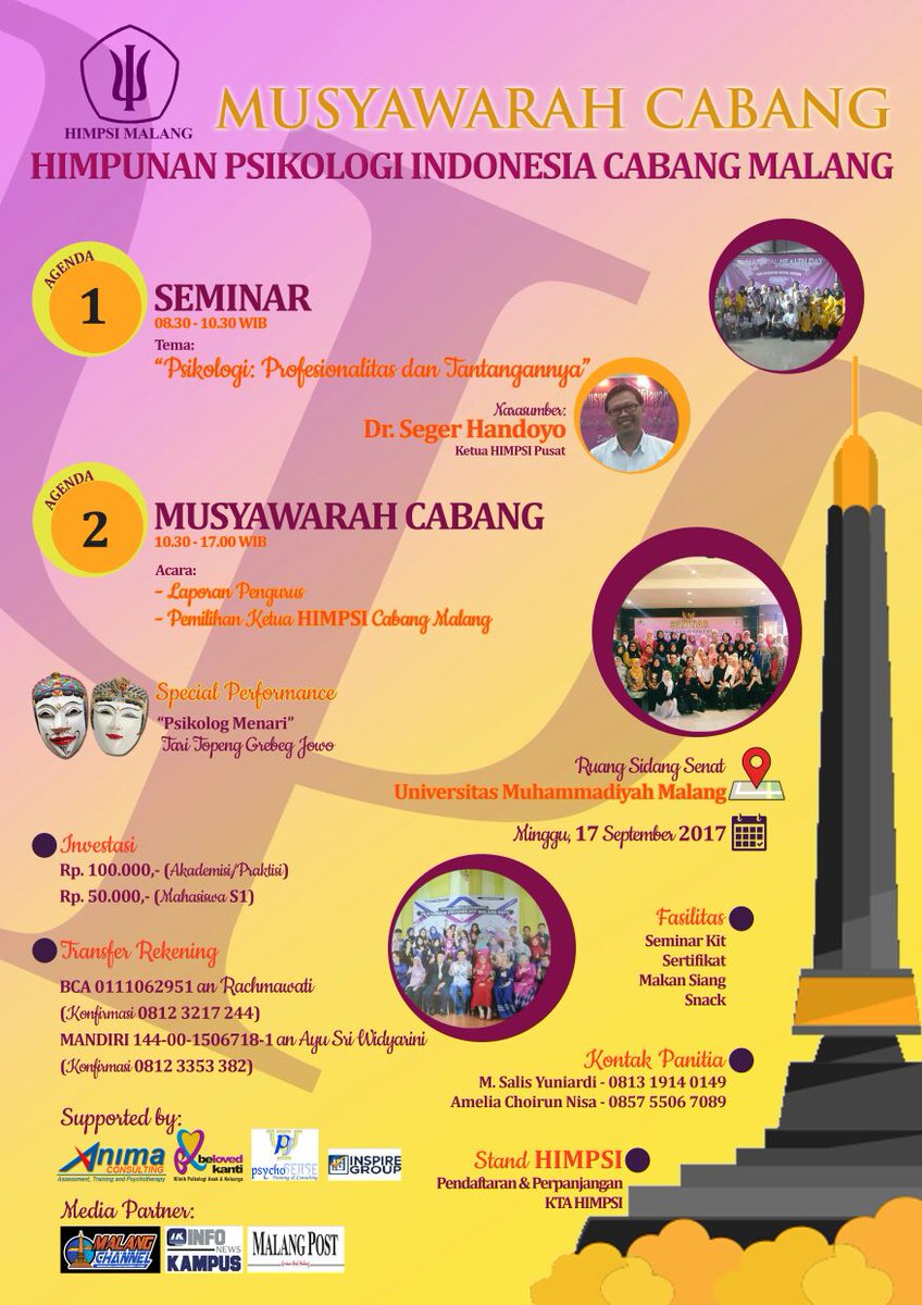 #malang | HIMPSI cab.Malang menggelar Musyawarah Cabang | buat kamu mahasiswa/alumni psikologi. | 17 September 2017 di UNMUH Malang.