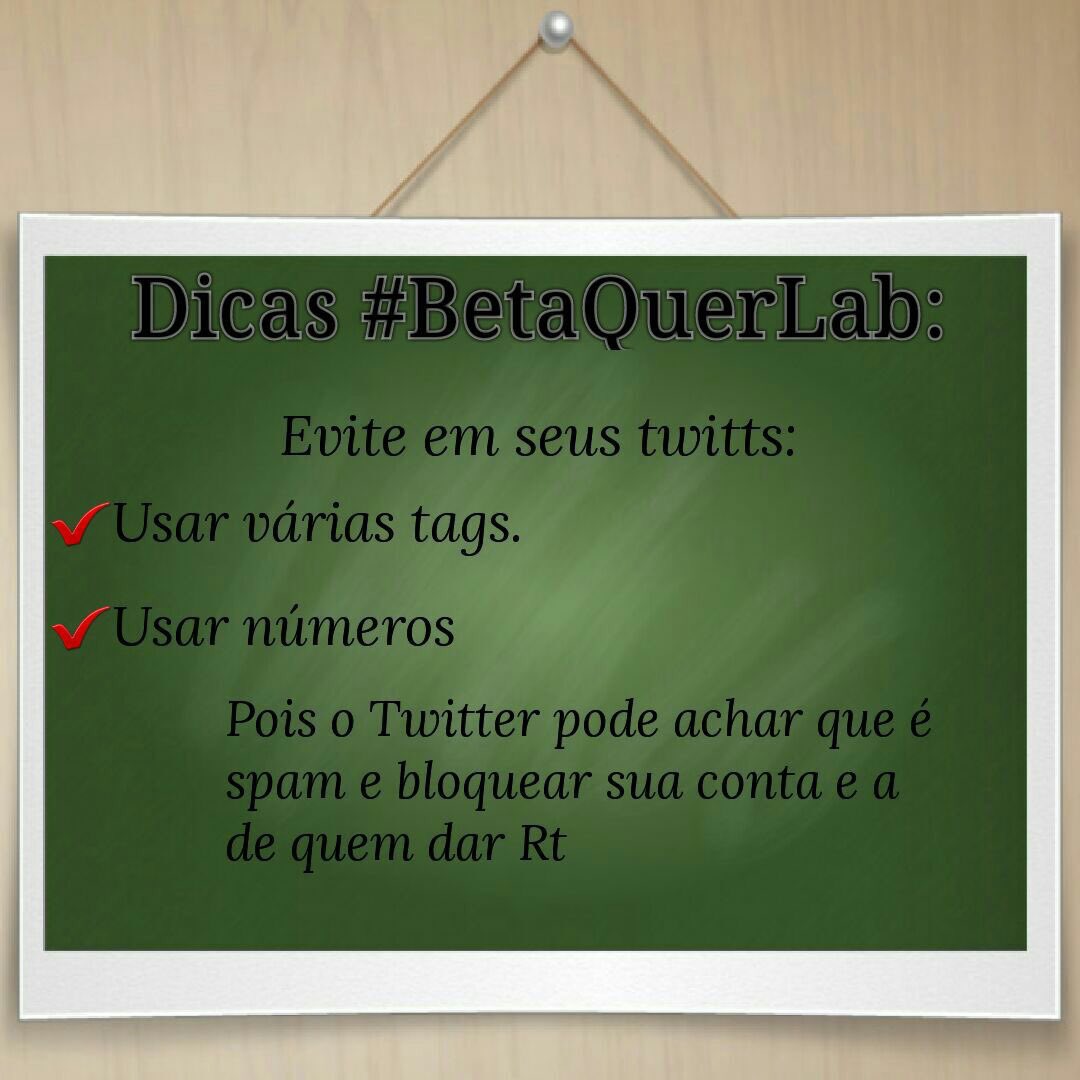 Boa noite, pessoal! Atenção para a dica do #BetaQuerLab :