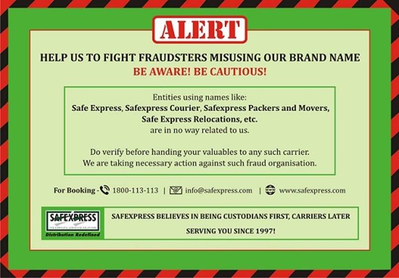 Safexpress's tweet photo. Attention! We have no association with any organization such as #Safexpress Packers & Movers, #SafeExpress, #SafeExpressRelocations etc. https://t.co/mDJZdHualF