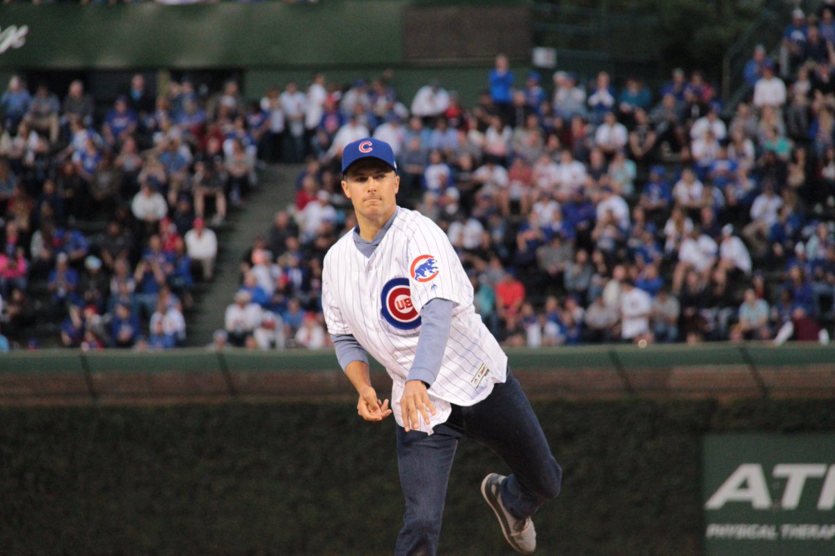 Cubs's tweet photo. A perfect pitch from 60 feet, 6 inches for @JordanSpieth. 🏌 https://t.co/A09mXgcLLo