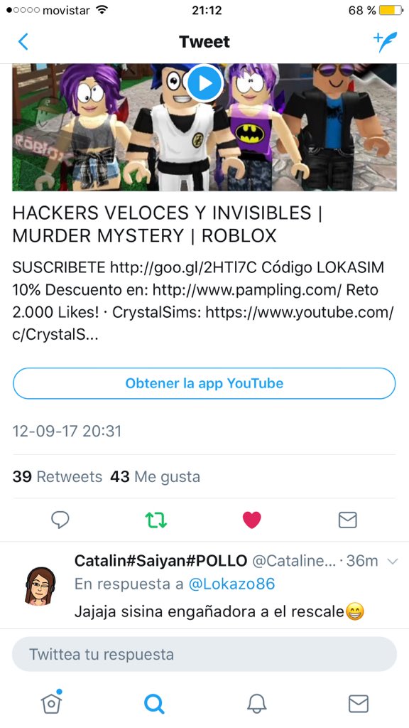 Mrlokazo86 Saiyan Codigo Mrlokazo86 On Twitter Hackers Veloces Y Invisibles Murder Mystery Roblox Like Y Rt Https T Co Bexdebibaf - codigo hacker de roblox