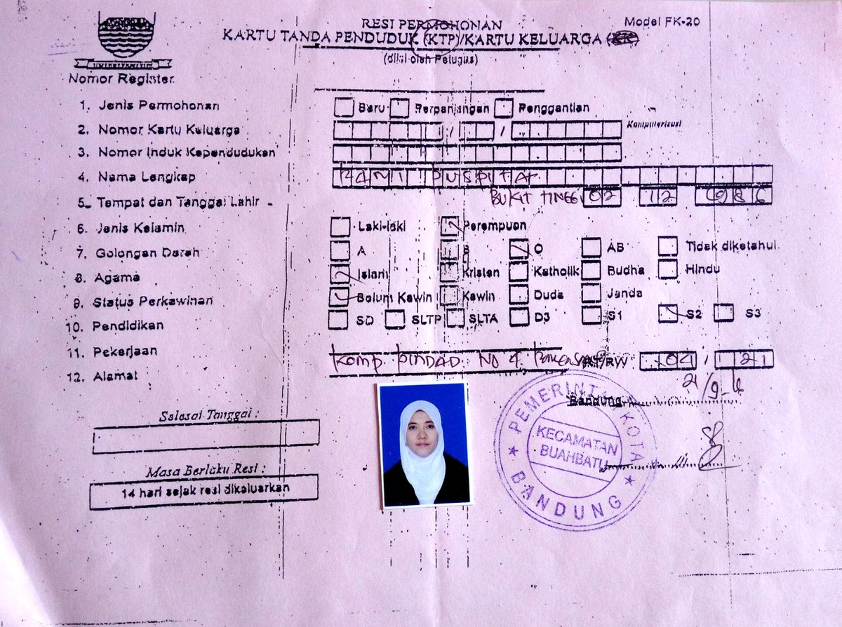 ranipuspita02's tweet photo. @kecamatanbubat @ridwankamil apa eKTP saya sdh bisa diambil (dproses sjk Sept 2016) saya butuh utk daftar CPNS, skrg sya berdomisili di RIAU https://t.co/NsDXkgNIyd