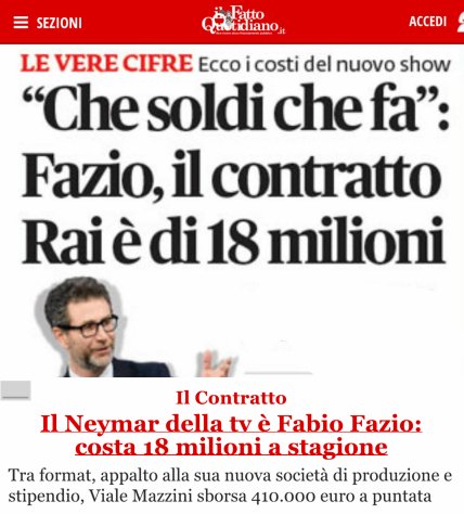 #Fazio da "Che tempo che fa" a "Che soldi che fa"
Ogni puntata  la #Rai sborsa 410.000 €
#follia
