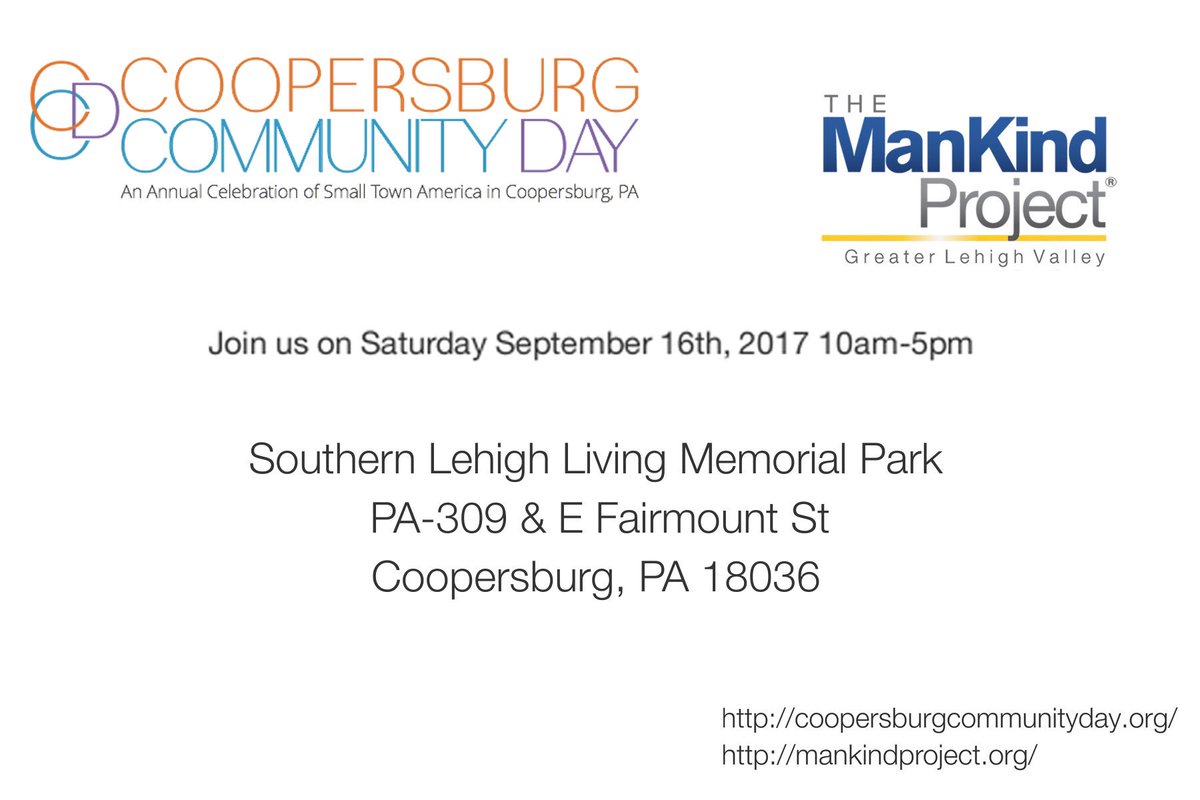 Consider visiting Coopersburg Community Day this Saturday and stop by our table - <a href="/mankindproject/">The ManKind Project</a>