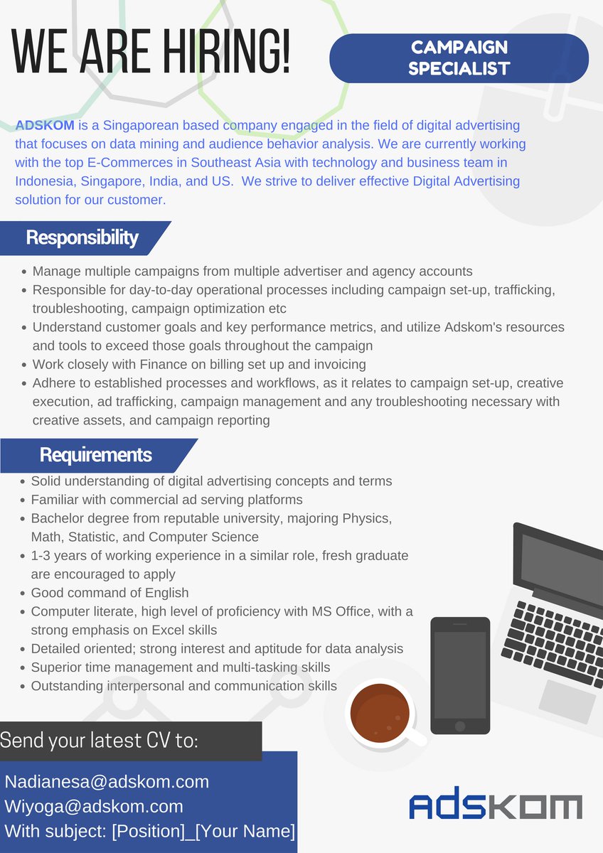 adskom's tweet photo. ADSKOM is HIRING!
We're looking for incredible personality to be part ouf our family!
@LowonganKerjaID #lowongankerja #lokerjakarta https://t.co/koWPw7fYyW