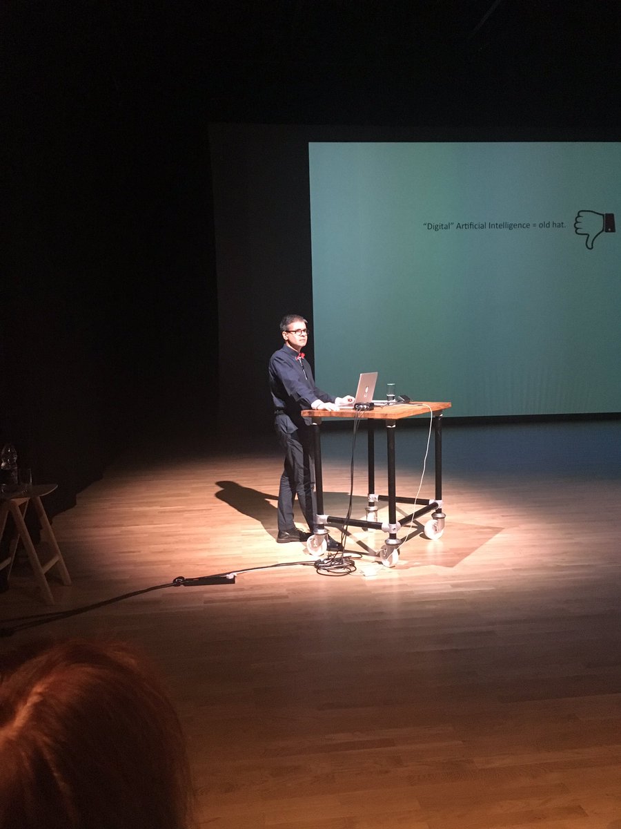 arts_institute's tweet photo. @bio_computer Professor Eduardo Miranda being his usual BRILLIANT self in this morning's @drha_uk keynote! #dataAche https://t.co/hbGcvRzhVM