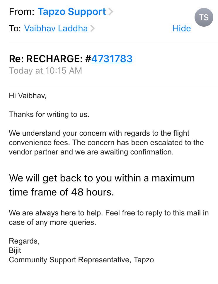 as mentioned in the below email