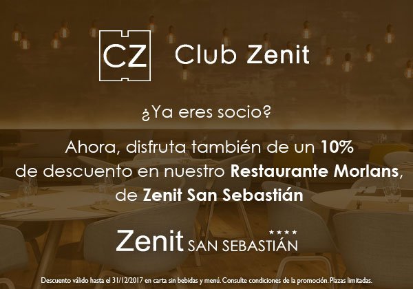 zenithoteles's tweet photo. Si tienes la tarjeta de socio de #ClubZenit reserva en el Restaurante #Morlans con descuento #ZenitSanSebastián https://t.co/erkCFw0Sbc
