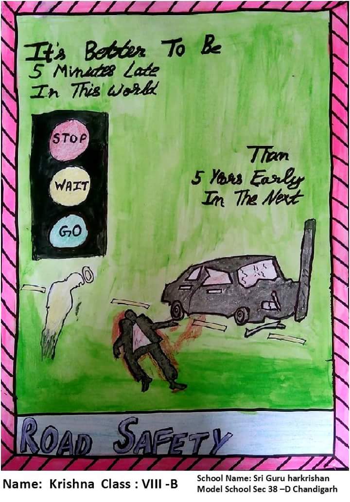 ssptfcchd's tweet photo. Today's #roadsafety message is by Krishna, student of std VIII, Sri Guru Harkrishan Model School, Sec 38-D, #Chandigarh #BetterLateThanNever https://t.co/PUhR8minb7