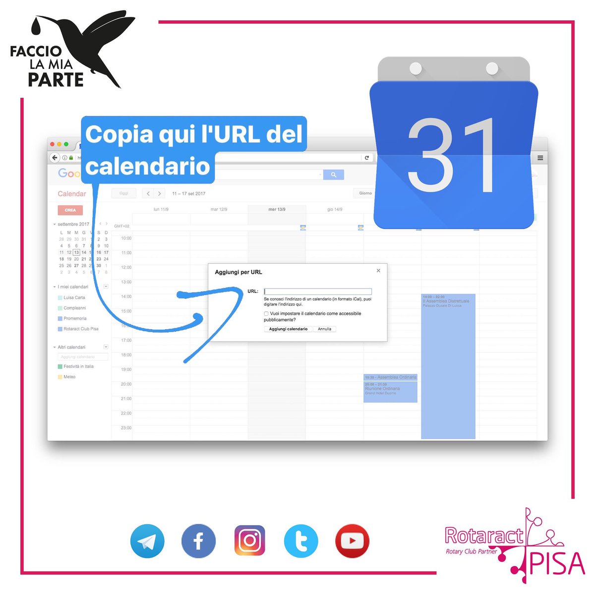 rtcpisa's tweet image. Anche per noi @googlecalendar

URL Calendar 👉 bit.ly/GoogleCalendar…

Istruzioni 👉 bit.ly/IstruzioniCale…

#RotaractPisa #FaccioLaMiaParte