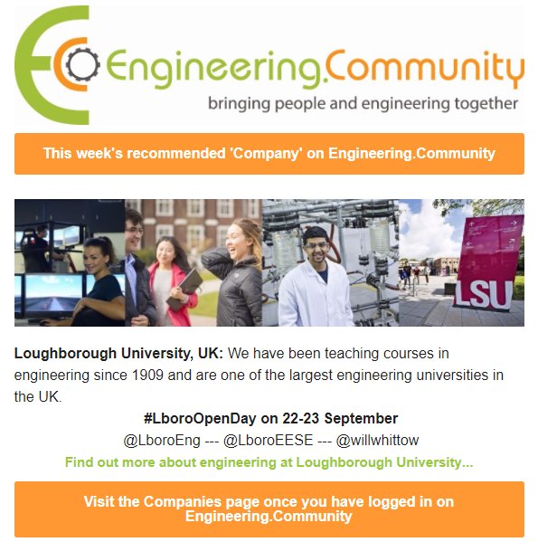 This week's Recommended 'Company' on Engineering.Community: 

<a href="/LboroEng/">Loughborough Engineering</a>, the home of world leading #engineering

PLS #RT
#GBmfg
@LboroEESE