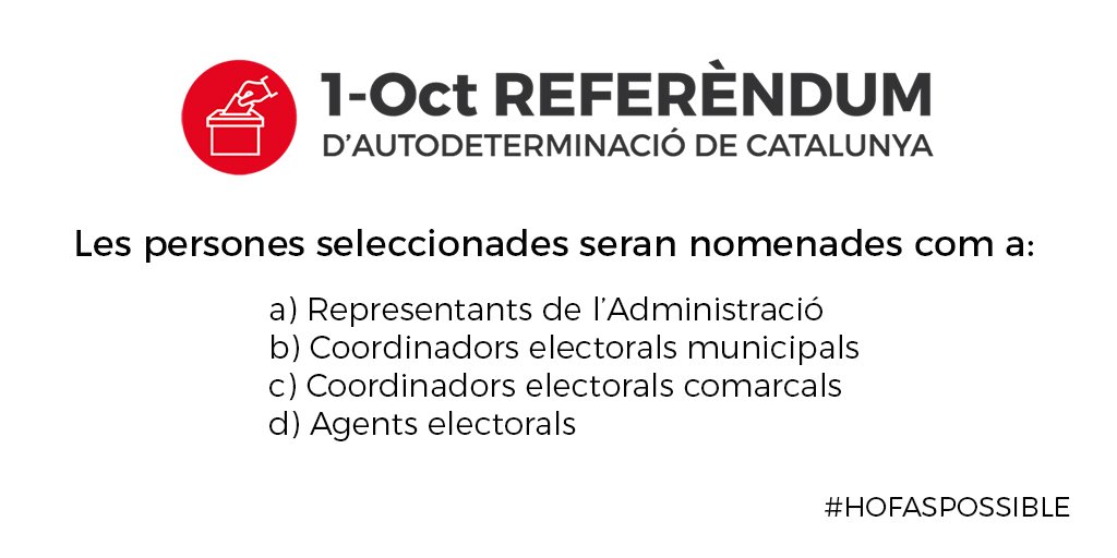 HoFasPossible's tweet image. El procés de selecció de col·laboradors per a l’administració electoral continua obert.Participa-hi! goo.gl/iSRGQa  #HoFasPossible