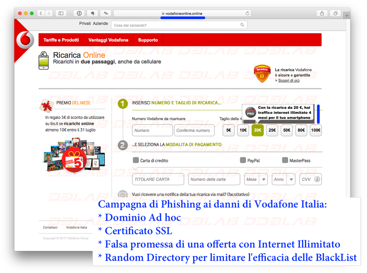 Nuova attività di #Phishing ai danni di <a href="/VodafoneIT/">Vodafone it</a> con dominio Ad hoc, Certificato SSL e Random Directory! Promettono internet illimitato!