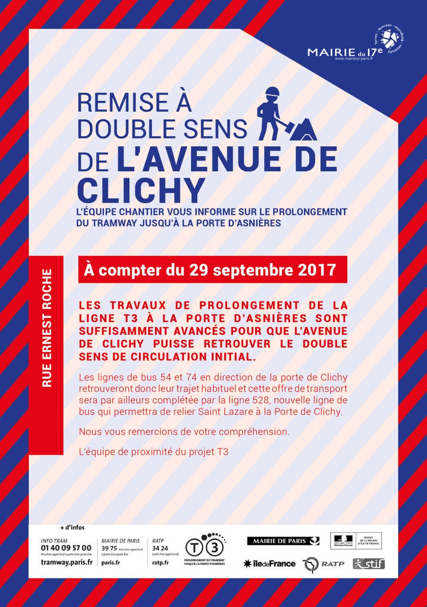 Mairie17's tweet photo. REMISE À DOUBLE SENS DE L’#AVENUEDECLICHY, le 29 septembre prochain et arrivée d’une nouvelle ligne de #bus528, le 2 octobre ! #Paris17 https://t.co/7s8msNONiW