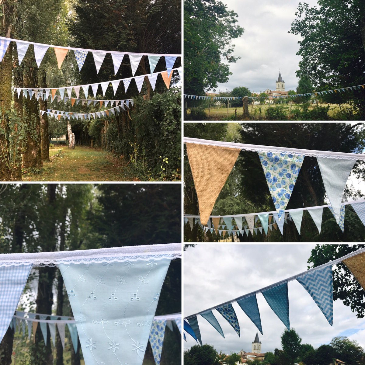 Our #blue #bunting set up for a #gardenparty.                  #decoration #hessian #party #farm #church