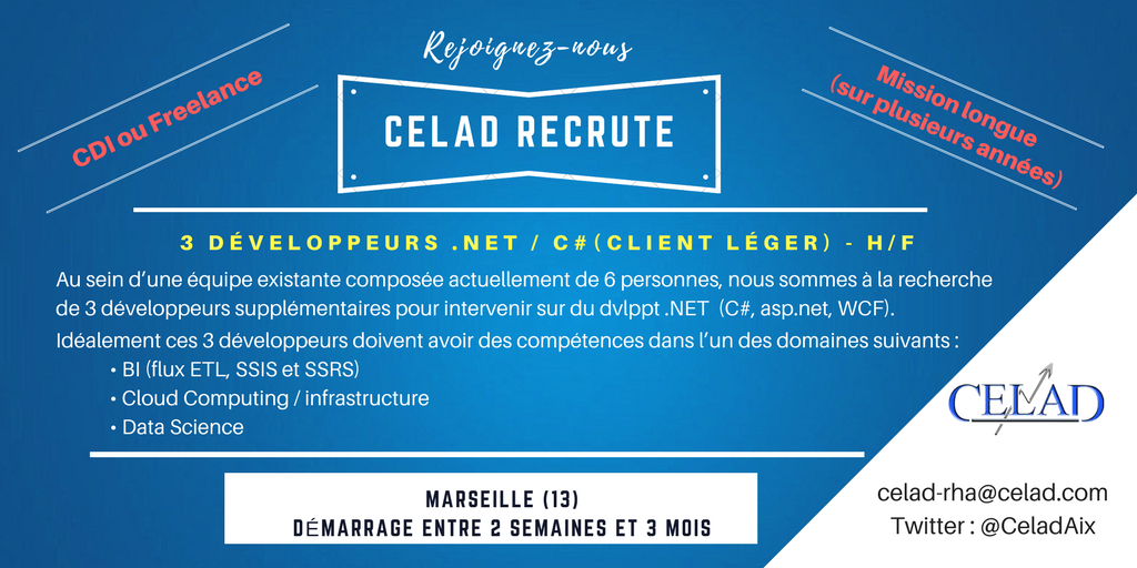 CeladAix's tweet photo. [#CELADjob] #webdeveloper #developpeurweb #Dotnet #Microsoft #businessintelligence #CloudComputing #Marseille #emploiPACA #CDI ou #Freelance https://t.co/HGZr8dGii8