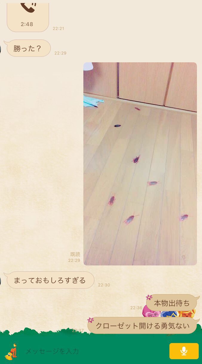 西山乃利子 A Twitteren 本物のゴキブリがクローゼットに入っちゃって開ける勇気ないから床に仲間 おもちゃ バラまいて出てくるの待ってるけど 全部本物にみえてきた