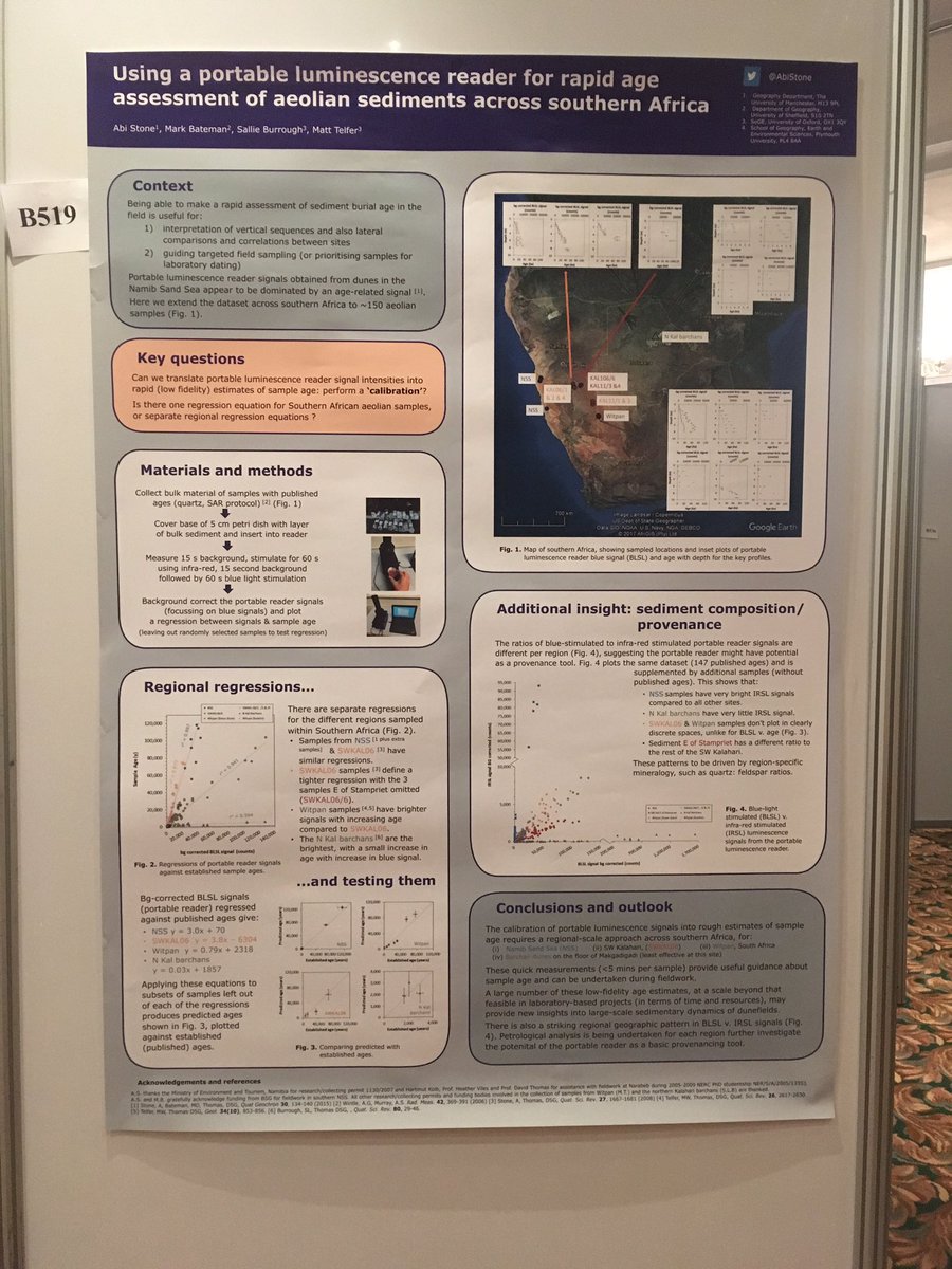 AbiStone's tweet photo. Portable #luminescence reader measurements for aeolian samples across Sn Africa: Rapid age assessments & more Poster B159 today #LED2017CT https://t.co/k1TfB3eNmR