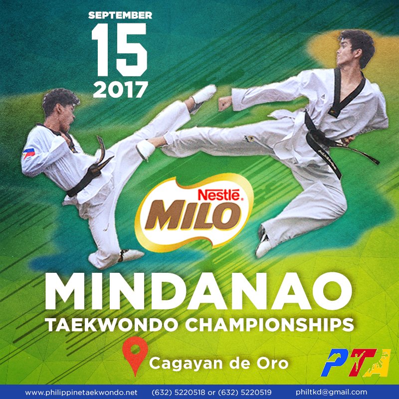 TaekwondoPH's tweet photo. Don't forget the Milo Mindanao Taekwondo Championships on September 15 in Cagayan de Oro. #tkdPH #labanpilipinas #parasapilipinas #taekwondo https://t.co/0TJWrT0DOi