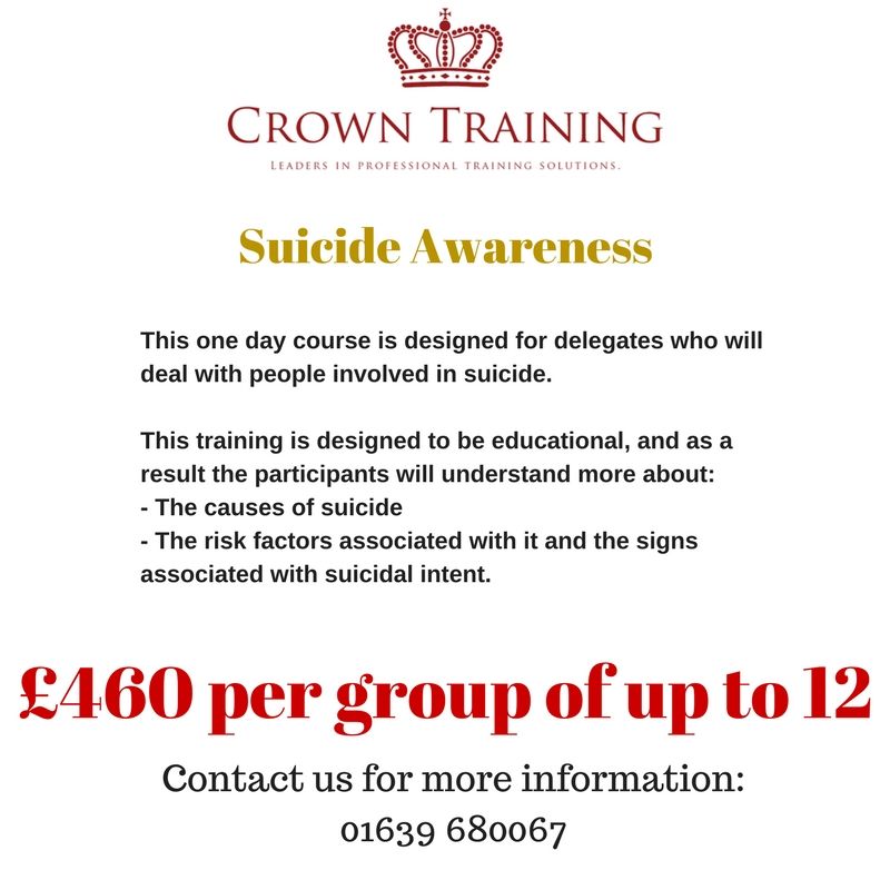 CrownTraining's tweet photo. Book a Suicide Awareness group booking for up to 12 students at your venue in September and receive 10% off! https://t.co/rZBXfze1hF