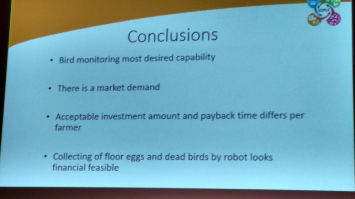 LennyvanErp's tweet photo. There is a market for poultry robots, especially for monitoring birds, concludes @keeslokhorst #ecplf2017 https://t.co/WZ6gJEulVO