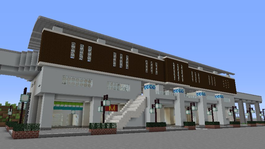 ハヤシ 今クラ 5進捗40 今回制作したムラービト町駅の外観 コンクリートとダークオークの木材を使って現代的な雰囲気の高架駅を目指しました 次回part50では内装や駅前ロータリーを作って完成させます