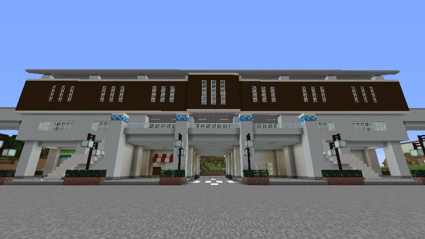 ハヤシ 今クラ 5進捗40 今回制作したムラービト町駅の外観 コンクリートとダークオークの木材を使って現代的な雰囲気の高架駅を目指しました 次回part50では内装や駅前ロータリーを作って完成させます