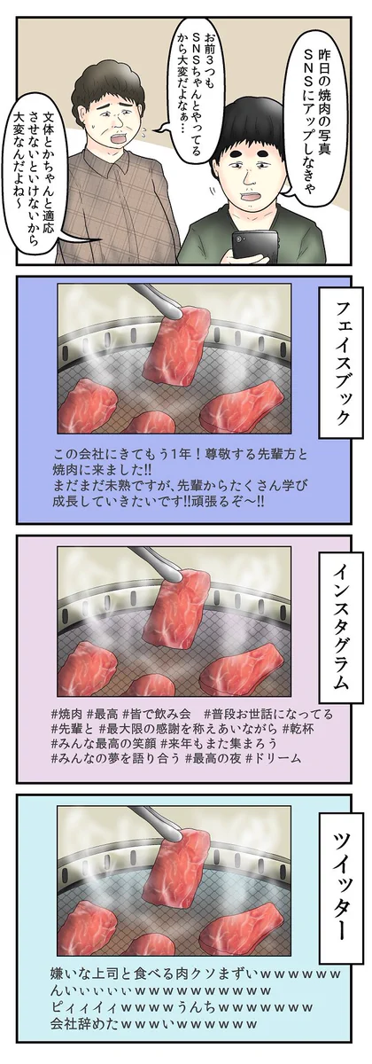 SNSを数種類使いこなしている人は？同じ写真でも内容を変えるｗｗｗ