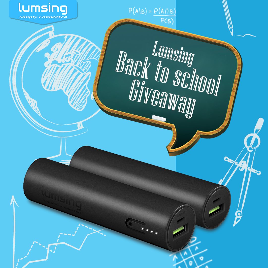 LumsingTM's tweet photo. It's time for a #BackToSchool #GIVEAWAY.FAV, RT &amp; with us for a chance to #WIN these powerbanks.Prizes,3 to be won: https://t.co/AOLx5Cqh8C https://t.co/GUlUnp9jTH