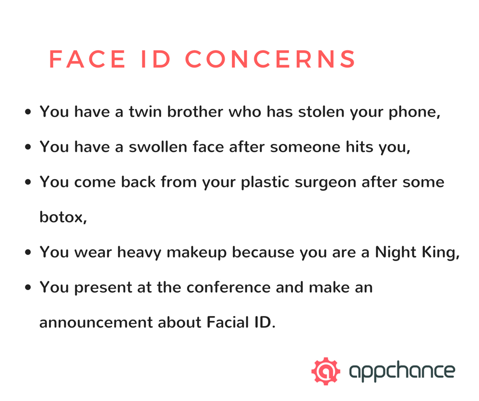 appchance's tweet photo. There are many comments about iPhone X Face ID Unlock Fail. Have you wondered what other problems might arise?? #IDconcerns #AppleEvent https://t.co/9HZN8m4lxp