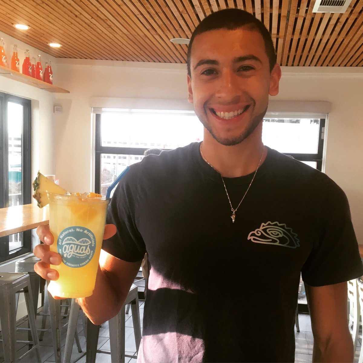Gabriel's launching #Aguasonthetrinity. I'm drinking a delicious pineapple mango aqua fresca. Get them today @taco_heads._  #IloveFortWorth