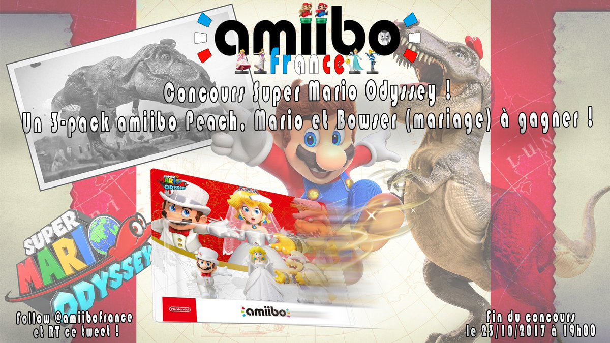 Concours Super Mario Odyssey ! Un 3-pack amiibo "Mariage" à gagner !
Follow @Amiibofrance + RT ce tweet pour participer ! Fin le 23/10 à 19h