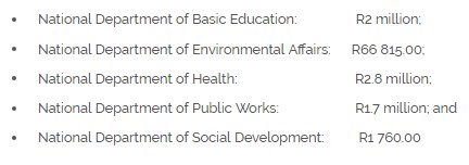 Other departments that owe Merafong money can be broken down as follows:

<a href="/InaCilliersDA/">Ina Cilliers</a> #FixMerafong
