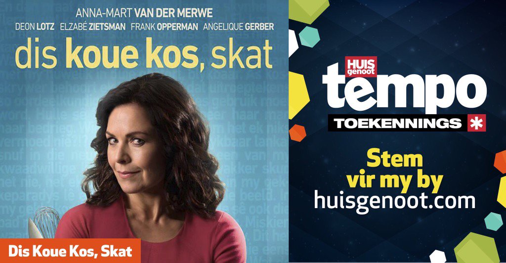 Dis Koue Kos, Skat (@kouekosfilm) on Twitter photo Dis Koue Kos, Skat is benoem vir 'n <a href="/huisgenoot/">Huisgenoot</a> Tempo toekenning! Stem hier: bit.ly/tempos2017 Dis Koue Kos, Skat is benoem vir 'n <a href="/huisgenoot/">Huisgenoot</a> Tempo toekenning! Stem hier: bit.ly/tempos2017