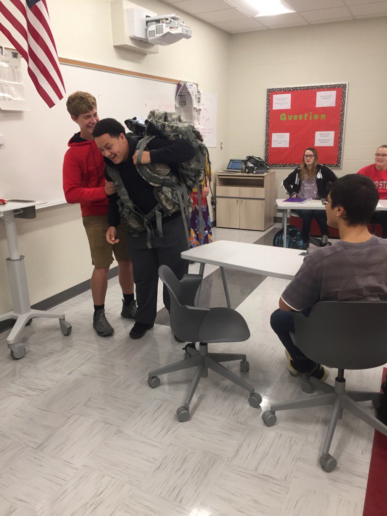 CantonLocal's tweet image. Ms. Cusma's class experience a military backpack as they read The Things They Carried.               -the D.C. @South