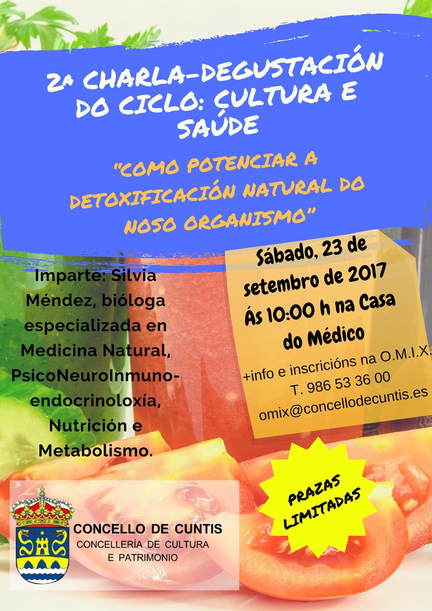 OMIX_Cuntis's tweet photo. Seguimos co ciclo Cultura e Saúde! Non vos perdades este sábado o Plan Detox de @SilviaMendez_V 
#Cuntis #detox #Salud #saúde #Alimentacion https://t.co/IKujYEVKbC