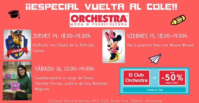 ccgranvia's tweet image. ¡Ven los días 14, 15 y 16 a @Orchestra_eshop #Alicante y no te pierdas las actividades que tenemos! ¡Con la visita de #Chese y #Minnie!