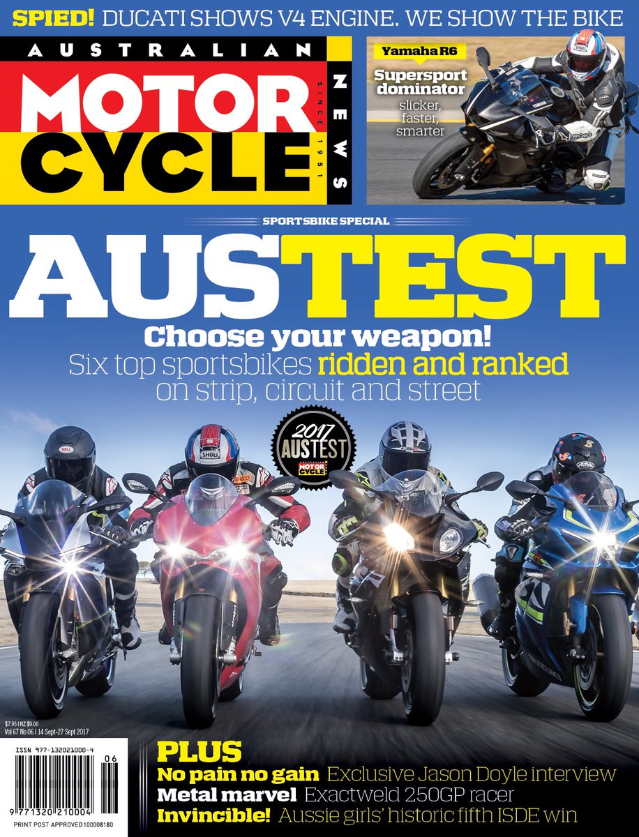 IT"S HERE! 2017 AMCN AusTest Issue. 
Top Six Sportsbikes riden on the racetrack, dragstrip and road. Who will win?