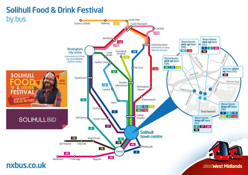 Start planning for the Solihull Food &amp; Drink Festival (29th September -1st October) Download 'nxbus mtickets' and 5 people can travel for £5