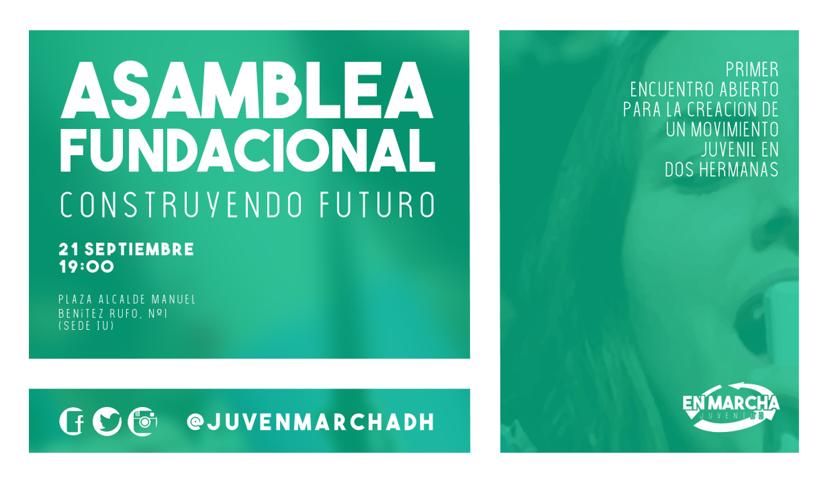 JuvEnMarchaDH's tweet image. 📣🙌 ¡Nuevo movimiento juvenil en Dos Hermanas! Síguenos y acude a nuestra asamblea fundacional abierta.