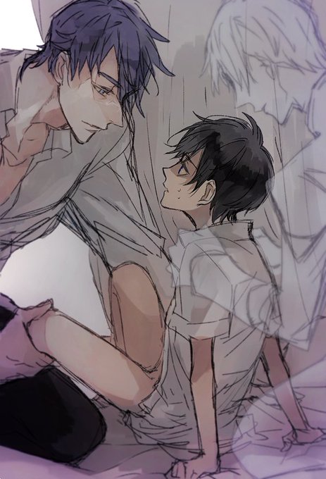 「blue hair looking at another」 illustration images(Oldest)