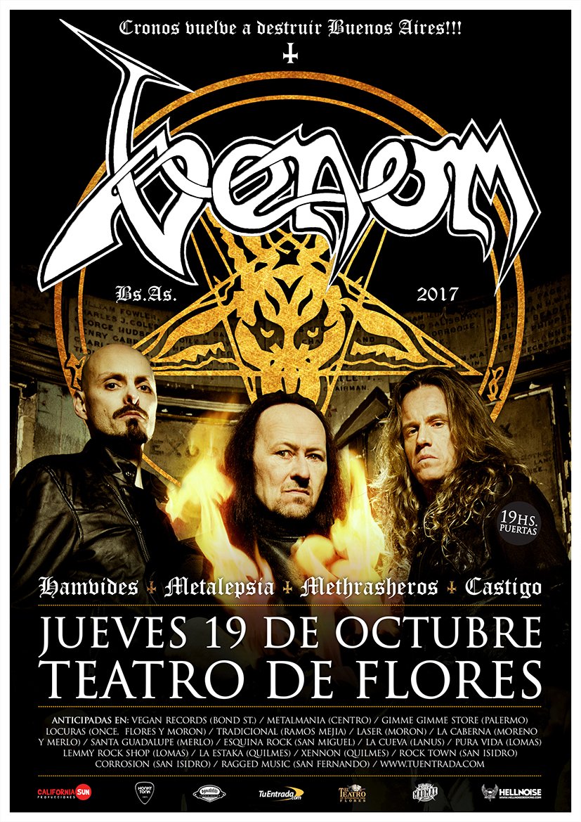 hellnoiseshows's tweet photo. VENOM EL 19 DE OCTUBRE EN EL @TeatroFlores !!! @VenomBand #venomband #teatrodeflores #teatroflores #hellnoisebooking #hellnoise https://t.co/hocwvh8iXK