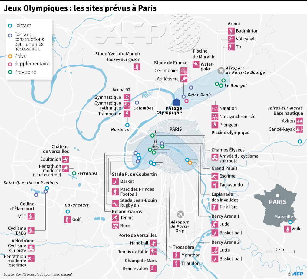 afpfr's tweet photo. Jeux Olympiques 2024 à Paris: les sites prévus #AFP par @AFPgraphics https://t.co/PxhuFTLMql